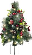 30-inch pre-lit outdoor christmas tree with decorations for yard porch - lighted small xmas tree for pathway lawn decoration - by 4e's novelty logo