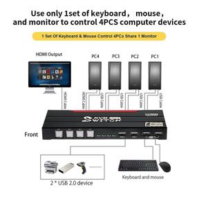 img 3 attached to 🔁 HDMI переключатель KVM конвертер с USB 2.0 хабом для общего использования | 4K @ 60 Гц 4:4:4 HDR 2.0 PC конвертер | Одновременное подключение 4 компьютеров | Совместим с Unix, Windows, Debian, Ubuntu, Fedora, Mac OS X, Raspbian