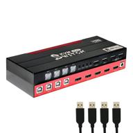 🔁 hdmi переключатель kvm конвертер с usb 2.0 хабом для общего использования | 4k @ 60 гц 4:4:4 hdr 2.0 pc конвертер | одновременное подключение 4 компьютеров | совместим с unix, windows, debian, ubuntu, fedora, mac os x, raspbian логотип