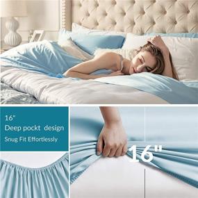 img 2 attached to 🛏️ Bedsure 100% Bamboo Sheets Set Twin for Kids - Cooling Blue Twin Size Bed Sheets for Boys and Girls with Deep Pocket - 3PCS