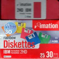 💽 imation 3 1/2" bulk diskettes for ibm format, ds/hd - rainbow (box of 30) logo