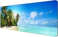 🖱️ dynippy thin extended gaming mouse pad - large xxl desk mat with stitched edges for gaming office & home - beach sea tropical trees design logo