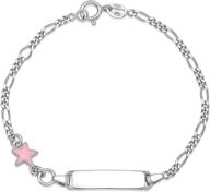 🐞 sterling silver ladybug, butterfly, flower & star charm id bracelet - enamel accent, 6.5'' italy-forged figaro chain logo
