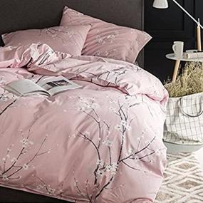 img 3 attached to 🌸 Stunning Japanese Cherry Red Blossom Duvet Set - Queen Size 300tc Cotton Bedding with Oriental Flair