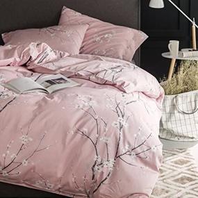 img 2 attached to 🌸 Stunning Japanese Cherry Red Blossom Duvet Set - Queen Size 300tc Cotton Bedding with Oriental Flair