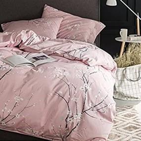 img 1 attached to 🌸 Stunning Japanese Cherry Red Blossom Duvet Set - Queen Size 300tc Cotton Bedding with Oriental Flair