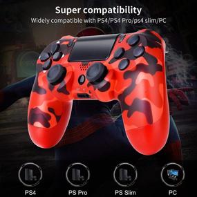 img 3 attached to 🎮 Camouflage Red Wireless Game Controller for PS4 - Dual Vibration, Audio Function, 800mAh Battery
