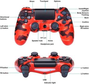 img 1 attached to 🎮 Camouflage Red Wireless Game Controller for PS4 - Dual Vibration, Audio Function, 800mAh Battery