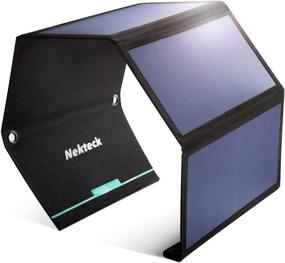 img 4 attached to Nekteck 28W Foldable Portable Solar Charger with 2 USB Ports - IPX4 Waterproof Hiking Camping Gear Sunpowered Charger for iPhone 12/11/11pro/Xs, iPad, MacBook, Samsung Galaxy, Camera and more.