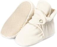 👶 organic cotton baby booties with non-skid soft sole - stay on baby shoes & house slippers for boys, girls, and toddlers logo