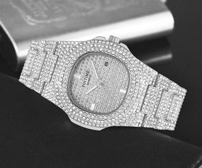 img 1 attached to ⌚ High-End Unisex Crystal Watch Iced-Out Luxury Jewelry Silver/Gold Wristwatch Fashion Diamond Quartz Analog Timepiece with Stainless Steel Bracelet