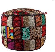 🧘 ganesham indian hippie vintage cotton floor pillow & cushion: patchwork bean bag chair cover with boho bohemian hand embroidery, handmade pouf ottoman (black, 13" h x 22" diam.) logo