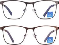 👓 men's blue light blocking reading glasses - large lens metal readers with spring hinge & soft pouches - stylish eyeglasses to reduce eye strain, glare, and uv - 2.25 magnification logo