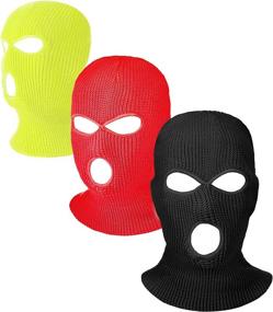 img 4 attached to Syhood Winter Sport Knitted Face Cover with 3-Holes - 3-Piece Set, Ski Balaclava Headwrap for Full Face Coverage