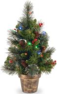 🎄 2-foot national tree company pre-lit mini christmas tree: crestwood spruce, green, multicolor lights, pine cones, berry clusters, frosted branches, pot base included логотип