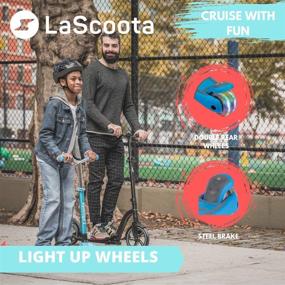 img 1 attached to Versatile Lascoota Certified Kick Scooter for Kids 3-12 Years Old - Adjustable Height with Seat, Extra-Wide Deck, LED Flashing Wheels - Ideal Gift & Toy for Toddlers