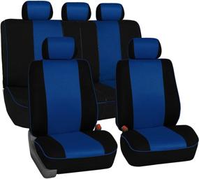 img 4 attached to 🚗 FH Group FH-FB063115 Спортивные чехлы для автомобильных сидений из ткани в голубом/черном цвете - полный комплект, совместимы с подушкой безопасности, раздвижная лавка - идеальное соответствие для большинства автомобилей, грузовиков, внедорожников или фургонов