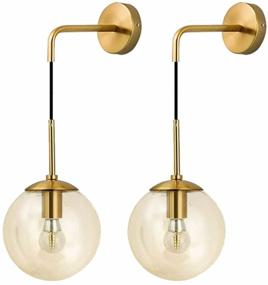 img 4 attached to 🔸 Adjustable Raw Brass Round Glass Wall Light - Mid Century Modern Minimalist Reading Lamp (Amber-2Pack)