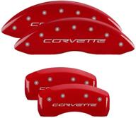 mgp caliper covers 13008scv6rd - красные порошково-покрытые накладки на суппорт corvette c6 с логотипом, с серебристым изображением, комплект из 4 штук. логотип