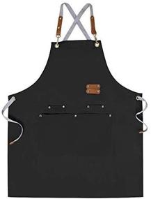 img 3 attached to 👨 Canvas Chef Apron - Cross Back Bib Apron for Men and Women with Adjustable Straps and Large Pockets, Size M-XXL, Black