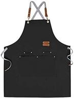 👨 canvas chef apron - cross back bib apron for men and women with adjustable straps and large pockets, size m-xxl, black logo