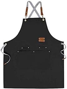 img 4 attached to 👨 Canvas Chef Apron - Cross Back Bib Apron for Men and Women with Adjustable Straps and Large Pockets, Size M-XXL, Black