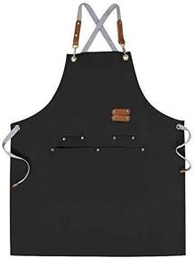 img 1 attached to 👨 Canvas Chef Apron - Cross Back Bib Apron for Men and Women with Adjustable Straps and Large Pockets, Size M-XXL, Black