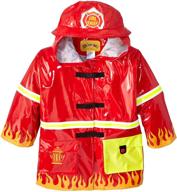 boys' kidorable red fireman raincoat with fun flames, chief badge, reflective strips – all-weather protection logo