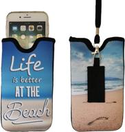 📱 tainada neoprene phone sleeve pouch carrying case with neck lanyard & belt loop holster for iphone 13 / 12, 13 / 12 pro max, 11, samsung s21, a52, google pixel 5a 5g - beach quote design logo