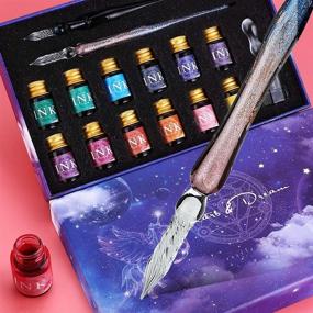 img 2 attached to 🖋️ Mancola 16-Piece Glass Dipped Pen Ink Set: Caligraphy Pen with 12 Colorful Inks, Pen Holder, Cleaning Cup, 2 Crystal Glass Pens | Art, Writing, Caligraphy Kits for Beginners MA-16