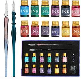 img 4 attached to 🖋️ Mancola 16-Piece Glass Dipped Pen Ink Set: Caligraphy Pen with 12 Colorful Inks, Pen Holder, Cleaning Cup, 2 Crystal Glass Pens | Art, Writing, Caligraphy Kits for Beginners MA-16