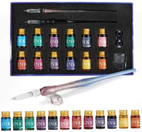 img 3 attached to 🖋️ Mancola 16-Piece Glass Dipped Pen Ink Set: Caligraphy Pen with 12 Colorful Inks, Pen Holder, Cleaning Cup, 2 Crystal Glass Pens | Art, Writing, Caligraphy Kits for Beginners MA-16