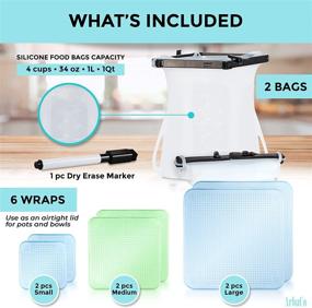 img 3 attached to 🌱 ArbaCo Stand Up Reusable Silicone Food Bags - Leakproof (4 cups, 34 oz. 1 Qt., 1L) - Microwave, Freezer & Dishwasher Safe - 6 Pack (3 Sizes) Silicone Reusable Food Wrap - Eco-Friendly Alternative to Plastic Wrap - Reusable Food Covers for Microwave and Freezer