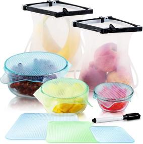 img 4 attached to 🌱 ArbaCo Stand Up Reusable Silicone Food Bags - Leakproof (4 cups, 34 oz. 1 Qt., 1L) - Microwave, Freezer & Dishwasher Safe - 6 Pack (3 Sizes) Silicone Reusable Food Wrap - Eco-Friendly Alternative to Plastic Wrap - Reusable Food Covers for Microwave and Freezer