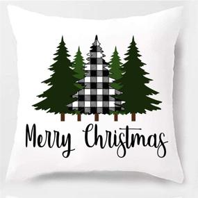 img 3 attached to 🎄 Merry Christmas Pillow Covers 18 x 18 - PSDWETS - Festive Trees and Truck White Farmhouse Throw Pillow Covers - Set of 4, ideal for Christmas Decorations