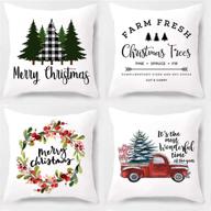 🎄 merry christmas pillow covers 18 x 18 - psdwets - festive trees and truck white farmhouse throw pillow covers - set of 4, ideal for christmas decorations логотип