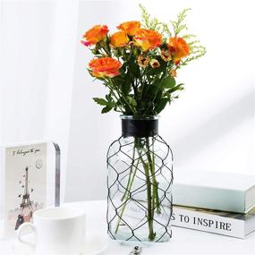 img 2 attached to 💎 Diamond Star Decorative Glass Vase with Chicken Wire Wrap - Ideal Flower Vase for Home Decor (4" X 8")