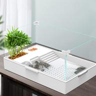 amosijoy turtle tank reptile terrarium with pump and filter, ideal habitat for turtles, horned frogs, hermit crabs - full view, easy assembly, clean and convenient water changes логотип