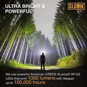 img 1 attached to Фонарь SLONIK с аккумулятором CREE LED - 1000 люмен, 2200 мАч, легкий, водонепроницаемый, пылезащитный - экстремально яркий луч на 600 футов для кемпинга и походов".