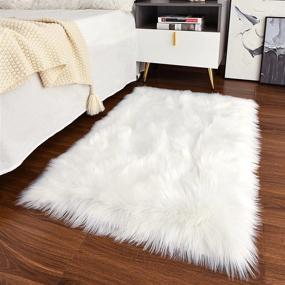 img 4 attached to 🐑 Мягкий современный искусственный шерстяной ковер от Guucha - 2x3 фута пушистый искусственный меховой ковер для спальни, гостиной, детской - мягкий ковер для домашнего уюта - белый.