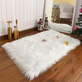 img 3 attached to 🐑 Мягкий современный искусственный шерстяной ковер от Guucha - 2x3 фута пушистый искусственный меховой ковер для спальни, гостиной, детской - мягкий ковер для домашнего уюта - белый.