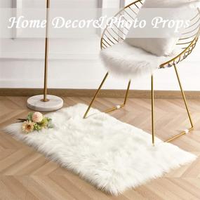 img 2 attached to 🐑 Мягкий современный искусственный шерстяной ковер от Guucha - 2x3 фута пушистый искусственный меховой ковер для спальни, гостиной, детской - мягкий ковер для домашнего уюта - белый.