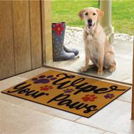 🐾 wipe your paws indoor outdoor puppy doormat with paw print - rustic front door mat for dog lovers & funny entrance decor - 17x30 inches логотип