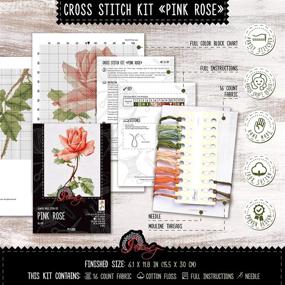 img 2 attached to 🌹 Stunning Pink Rose Floral Embroidery Kit: Complete with Flower Pattern - 16-Count Aida Cloth, 6.1" х 11.8