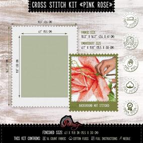 img 1 attached to 🌹 Stunning Pink Rose Floral Embroidery Kit: Complete with Flower Pattern - 16-Count Aida Cloth, 6.1" х 11.8