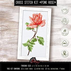 img 3 attached to 🌹 Stunning Pink Rose Floral Embroidery Kit: Complete with Flower Pattern - 16-Count Aida Cloth, 6.1" х 11.8