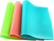 set of 8 psiso refrigerator mats - eva liners for shelves, washable & cuttable, waterproof fridge shelf liner pads, drawer table placemats in pink (2), green (3), blue (3) logo