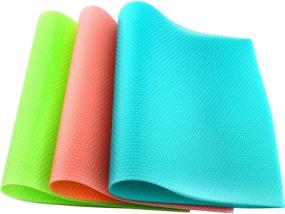 img 4 attached to Set of 8 PSISO Refrigerator Mats - EVA Liners for Shelves, Washable & Cuttable, Waterproof Fridge Shelf Liner Pads, Drawer Table Placemats in Pink (2), Green (3), Blue (3)