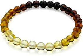 img 4 attached to Certified Handmade Natural Amber Stretch Rainbow Bracelet - Charm Bangle with Multi Color 6+ mm Beads in a Gift Box - Unisex Adult Bracelet by Amber Culture