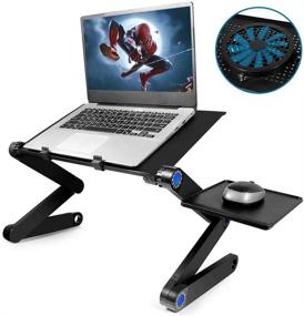 img 4 attached to 🖥️ Xunpuls Laptop Stand - Adjustable Aluminum Desk with Cooling Fan, Mouse Pad, and More - Perfect for Home Office & Ergonomic Lap Desks